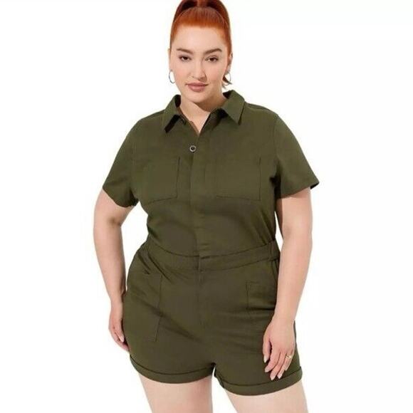nwt Torrid Utility Twill Romper Olive Green size 22 / 3XL (Plus Size) - Picture 1 of 8